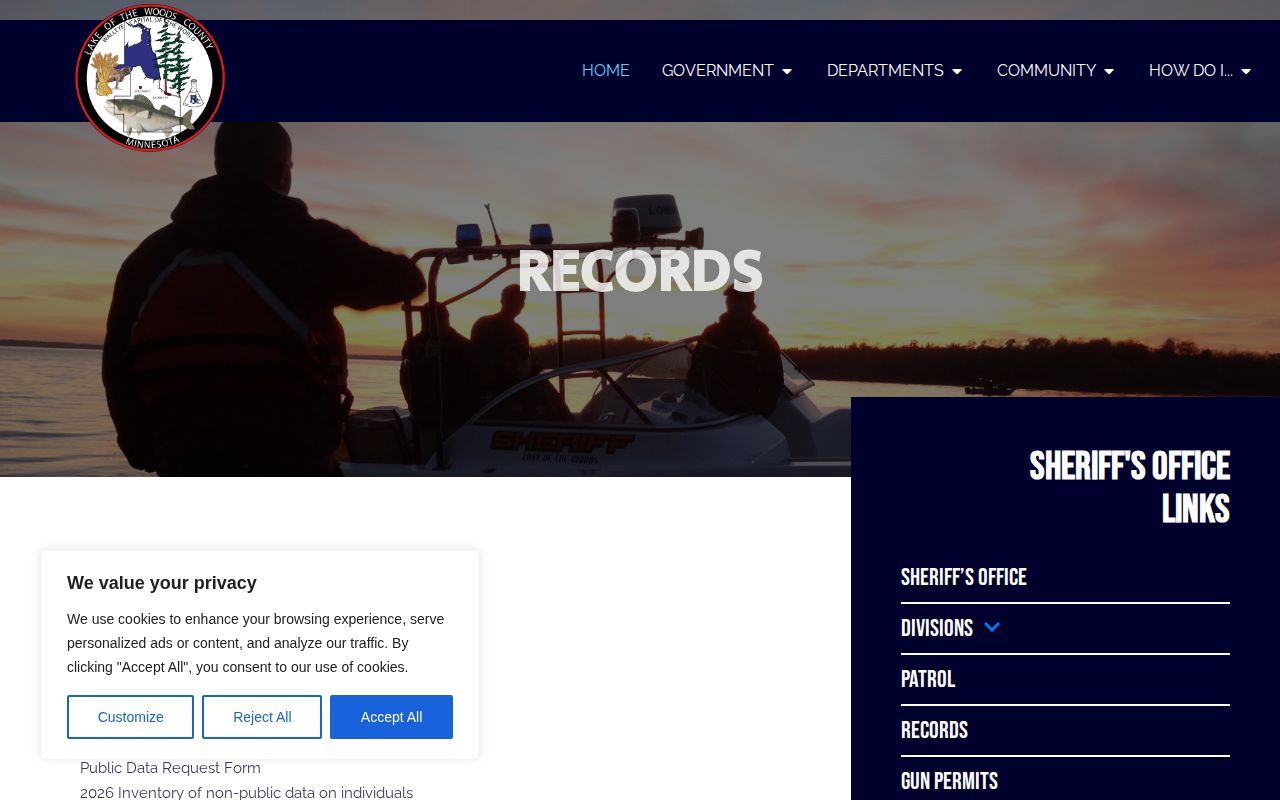 Lake of the Woods County release records request page